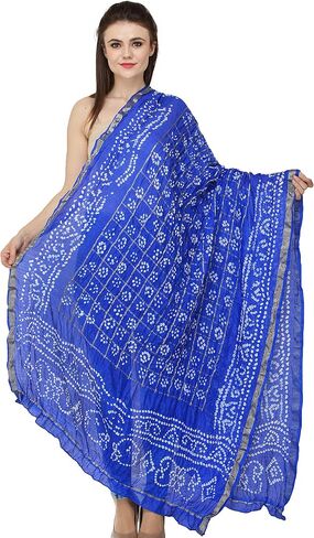 Exotic India Bandhani Tie-Dye Gharchola Dupatta from Jodhpur with Golden Thread Weave in Saudi Arabia