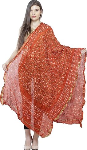 Exotic India Bandhani Tie-Dye Gharchola Dupatta from Jodhpur with Golden Thread Weave in Saudi Arabia