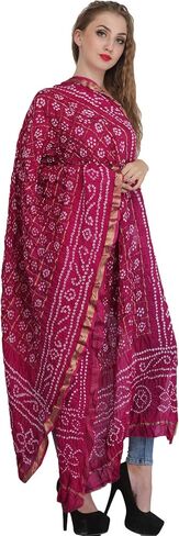 Exotic India Bandhani Tie-Dye Gharchola Dupatta from Jodhpur with Golden Thread Weave in Saudi Arabia