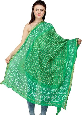 Exotic India Bandhani Tie-Dye Gharchola Dupatta from Jodhpur with Golden Thread Weave in Saudi Arabia