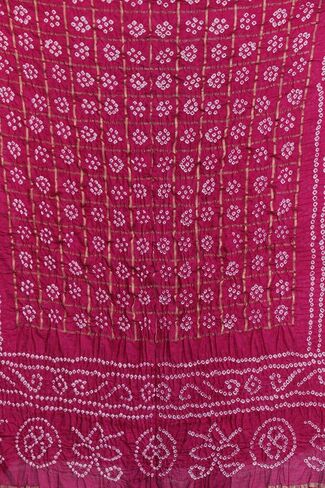Exotic India Bandhani Tie-Dye Gharchola Dupatta from Jodhpur with Golden Thread Weave in Saudi Arabia