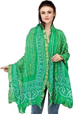 Exotic India Bandhani Tie-Dye Gharchola Dupatta from Jodhpur with Golden Thread Weave in Saudi Arabia