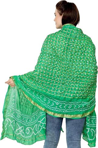 Exotic India Bandhani Tie-Dye Gharchola Dupatta from Jodhpur with Golden Thread Weave in Saudi Arabia