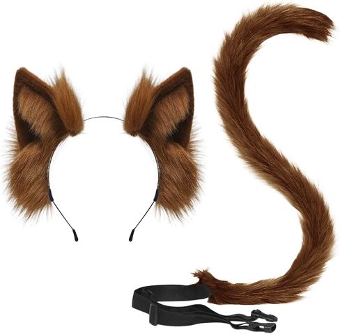 Ylucky Faux Fur Cat Ears Hair Clip Furry Fox Long Tail Dress Up Set Halloween Cosplay Costume in Kuwait