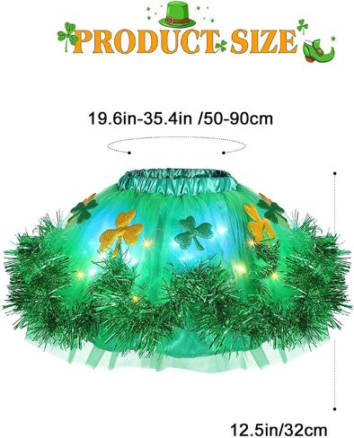 Nicute St. Patrick's Day Light Up Skirt Sparkly Clover Tutu Skirt LED Flashing Festival Party Tutu Costume for Girls in Saudi Arabia