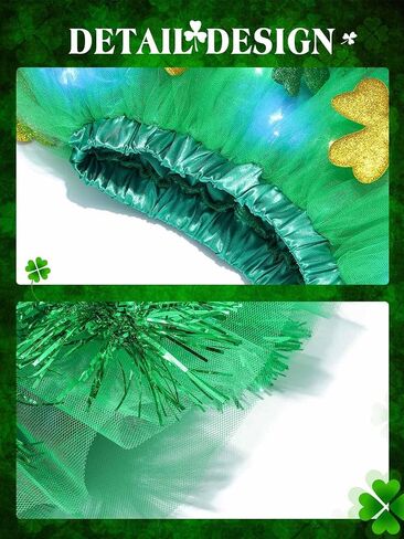Nicute St. Patrick's Day Light Up Skirt Sparkly Clover Tutu Skirt LED Flashing Festival Party Tutu Costume for Girls in Saudi Arabia