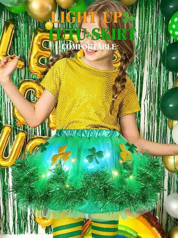 Nicute St. Patrick's Day Light Up Skirt Sparkly Clover Tutu Skirt LED Flashing Festival Party Tutu Costume for Girls in Saudi Arabia