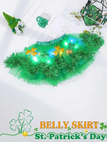 Nicute St. Patrick's Day Light Up Skirt Sparkly Clover Tutu Skirt LED Flashing Festival Party Tutu Costume for Girls in Saudi Arabia