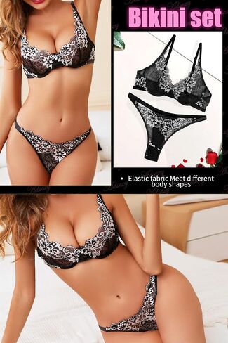 ADSEXY النساء حمالة صدر ولباس داخلي مجموعات مثير قطعتين Underwire مجموعة الملابس الداخلية رفع الدانتيل المطرزة الملابس الداخلية بيبي دول in Kuwait