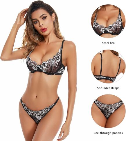 ADSEXY النساء حمالة صدر ولباس داخلي مجموعات مثير قطعتين Underwire مجموعة الملابس الداخلية رفع الدانتيل المطرزة الملابس الداخلية بيبي دول in Kuwait