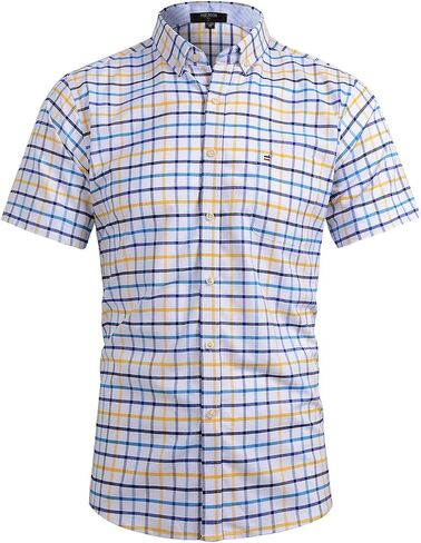 Men's Short Sleeve Regular Fit Oxford Cotton Single Pocket Plaid Casual Button Down Work Shirt in Saudi Arabia