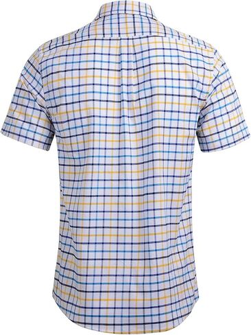 Men's Short Sleeve Regular Fit Oxford Cotton Single Pocket Plaid Casual Button Down Work Shirt in Saudi Arabia