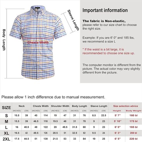 Men's Short Sleeve Regular Fit Oxford Cotton Single Pocket Plaid Casual Button Down Work Shirt in Saudi Arabia