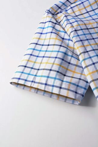 Men's Short Sleeve Regular Fit Oxford Cotton Single Pocket Plaid Casual Button Down Work Shirt in Saudi Arabia