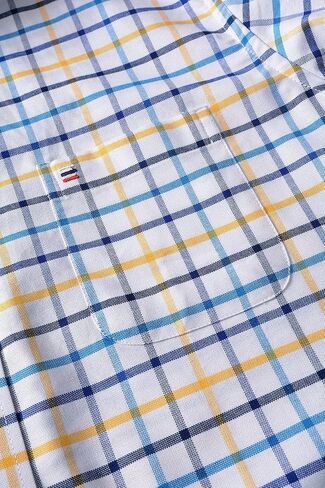 Men's Short Sleeve Regular Fit Oxford Cotton Single Pocket Plaid Casual Button Down Work Shirt in Saudi Arabia