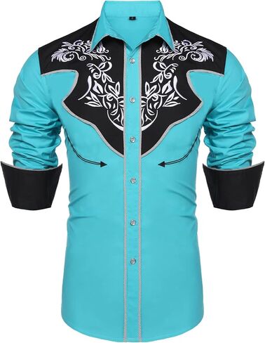 Daupanzees Men's Long Sleeve Embroidered Shirts Slim Fit Casual Button Down Shirt in Kuwait