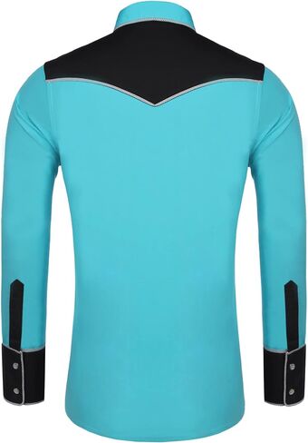 Daupanzees Men's Long Sleeve Embroidered Shirts Slim Fit Casual Button Down Shirt in Kuwait