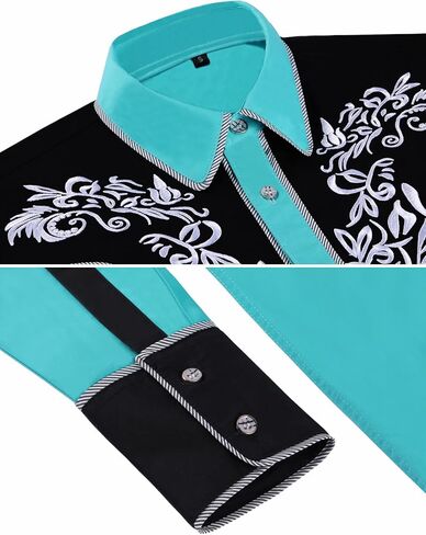 Daupanzees Men's Long Sleeve Embroidered Shirts Slim Fit Casual Button Down Shirt in Kuwait