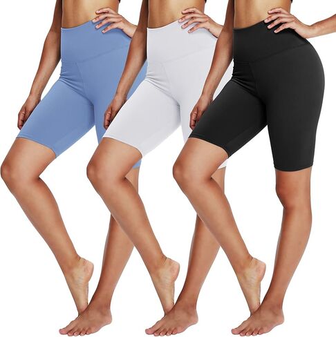 يولكس 3 قطع من السراويل القصيرة الناعمة لراكبي الدراجات للنساء - شورت رياضي عالي الخصر 8 انش لممارسة اليوجا والتمارين الرياضية in Kuwait