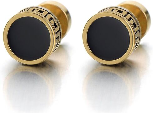 Vintage Black Enamel Gold Circle Stud Earrings for Men Women Steel Cheater Fake Ear Plugs Gauges in Saudi Arabia