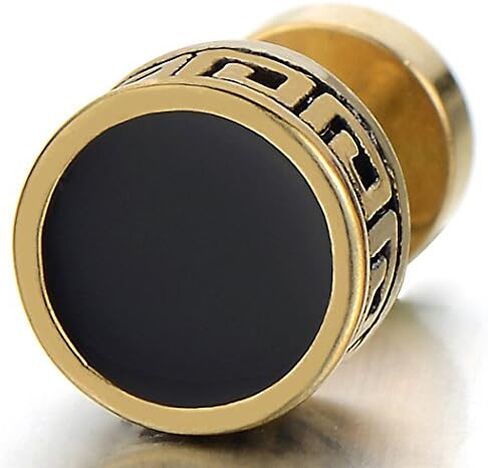 Vintage Black Enamel Gold Circle Stud Earrings for Men Women Steel Cheater Fake Ear Plugs Gauges in Saudi Arabia