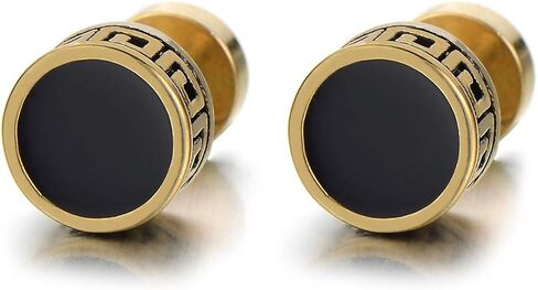 Vintage Black Enamel Gold Circle Stud Earrings for Men Women Steel Cheater Fake Ear Plugs Gauges in Saudi Arabia