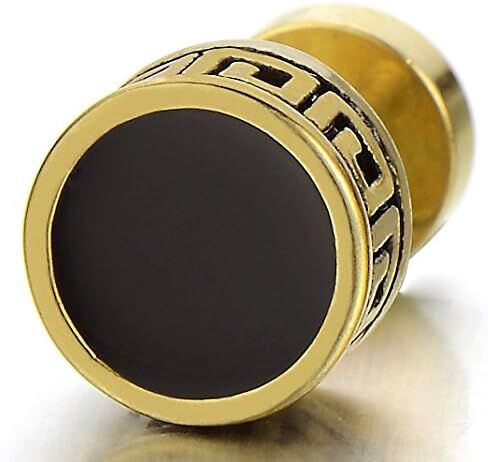 Vintage Black Enamel Gold Circle Stud Earrings for Men Women Steel Cheater Fake Ear Plugs Gauges in Saudi Arabia