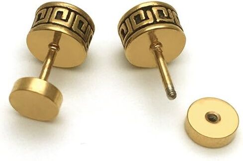 Vintage Black Enamel Gold Circle Stud Earrings for Men Women Steel Cheater Fake Ear Plugs Gauges in Saudi Arabia