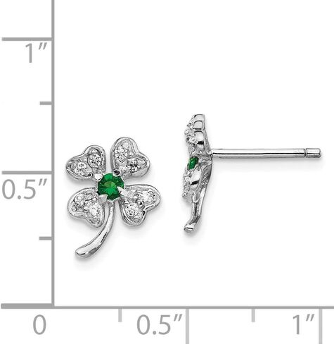Solid 925 Sterling Silver Glass Simulated Emerald CZ Cubic Zirconia 4-leaf Clover Post Studs Earrings - 11mm x 9mm, Gemstone, Cubic Zirconia in Saudi Arabia