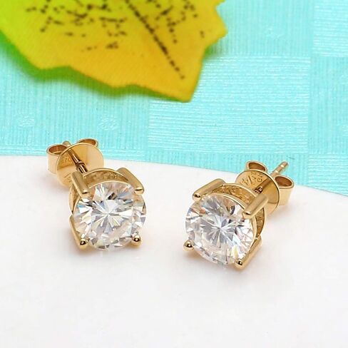 DovEggs مزدوجة 14K سدادات الأذن الصلبة 14K الذهب الأصفر 2ct 6.5mm G-H-I اللون قلوب أسهم قص سلة مواسانيت أقراط مسمار الدفع مرة أخرى للنساء in Saudi Arabia