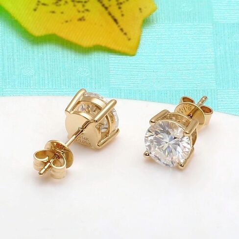 DovEggs مزدوجة 14K سدادات الأذن الصلبة 14K الذهب الأصفر 2ct 6.5mm G-H-I اللون قلوب أسهم قص سلة مواسانيت أقراط مسمار الدفع مرة أخرى للنساء in Saudi Arabia