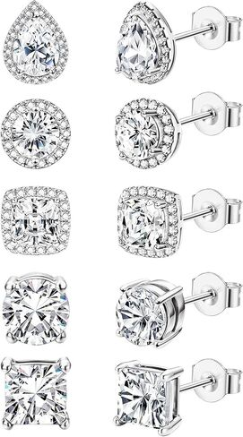 5 Pairs Cubic Zirconia Sterling Silver Stud Earrings for Women Girls,14K Small Gold Plated Tiny Stud Earrings Set for Multiple Piercing Cartilage Hypoallergenic Earrings For Men in Saudi Arabia