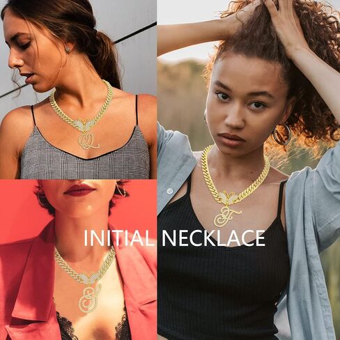 TOBENY فراشة الذهب الأولي قلادة الكوبية سلسلة الارتباط للنساء ميامي مثلج خارج سلسلة A-Z الأبجدية الأولية الكوبية فراشة المختنق قلادة بلينغ الماس المختنق قلادة الهيب هوب مجوهرات للنساء in Kuwait