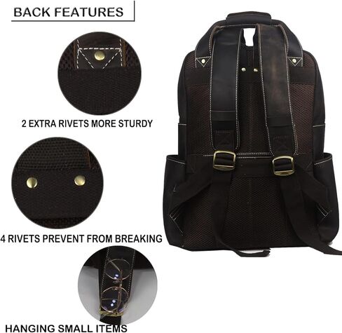 شنطة ظهر جلدية للرجال مقاس 15.6 انش من فشسوب، شنطة ظهر جلدية للعمل والسفر والمشي لمسافات طويلة، شنطة كتف للكمبيوتر in Kuwait