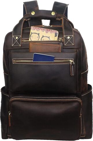 شنطة ظهر جلدية للرجال مقاس 15.6 انش من فشسوب، شنطة ظهر جلدية للعمل والسفر والمشي لمسافات طويلة، شنطة كتف للكمبيوتر in Kuwait