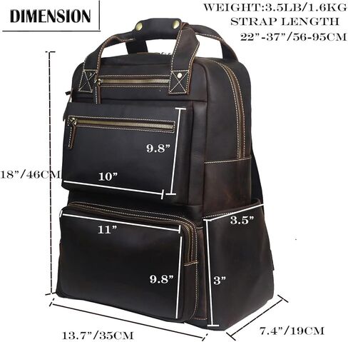 شنطة ظهر جلدية للرجال مقاس 15.6 انش من فشسوب، شنطة ظهر جلدية للعمل والسفر والمشي لمسافات طويلة، شنطة كتف للكمبيوتر in Kuwait