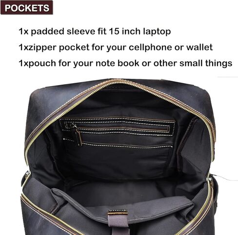 شنطة ظهر جلدية للرجال مقاس 15.6 انش من فشسوب، شنطة ظهر جلدية للعمل والسفر والمشي لمسافات طويلة، شنطة كتف للكمبيوتر in Kuwait