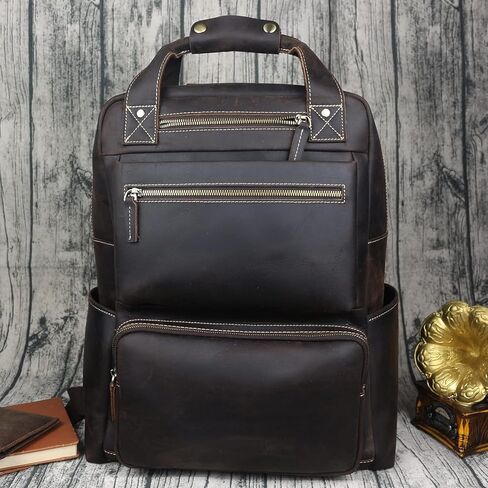 شنطة ظهر جلدية للرجال مقاس 15.6 انش من فشسوب، شنطة ظهر جلدية للعمل والسفر والمشي لمسافات طويلة، شنطة كتف للكمبيوتر in Kuwait