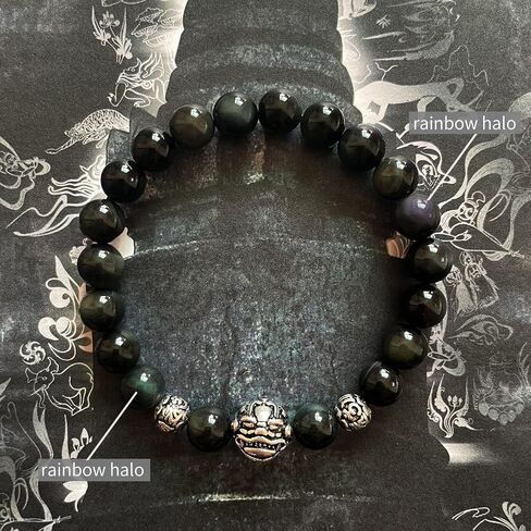 Feng Shui Black Obsidian Wealth Bracelet Pi Xiu Bracelets Dragon Mantra Bead Bangle Attract Wealth and Good Luck Adjustable Elastic Natural Obsidian Stone Bead Bracelet (8MM 10MM) in Saudi Arabia
