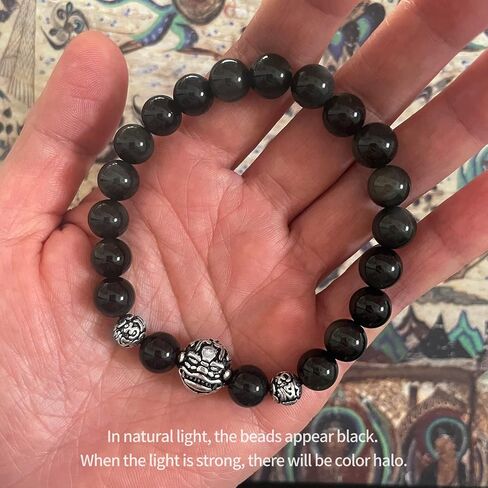 Feng Shui Black Obsidian Wealth Bracelet Pi Xiu Bracelets Dragon Mantra Bead Bangle Attract Wealth and Good Luck Adjustable Elastic Natural Obsidian Stone Bead Bracelet (8MM 10MM) in Saudi Arabia