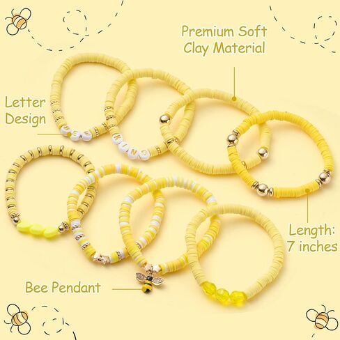 pantide 8 قطع النحل هيشي الأساور مجموعة الملونة preppy النحل نوع القلب نجمة مطرز بوليمر كلاي تكويم تمتد سحر طبقات أساور boho y2k kidcore الربيع الصيف الشاطئ مجوهرات للنساء الفتيات in Kuwait