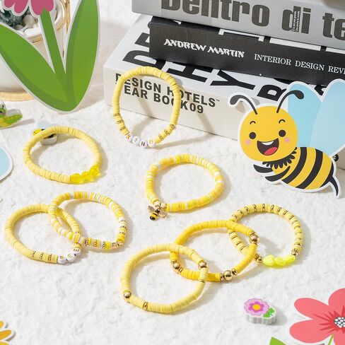 pantide 8 قطع النحل هيشي الأساور مجموعة الملونة preppy النحل نوع القلب نجمة مطرز بوليمر كلاي تكويم تمتد سحر طبقات أساور boho y2k kidcore الربيع الصيف الشاطئ مجوهرات للنساء الفتيات in Kuwait