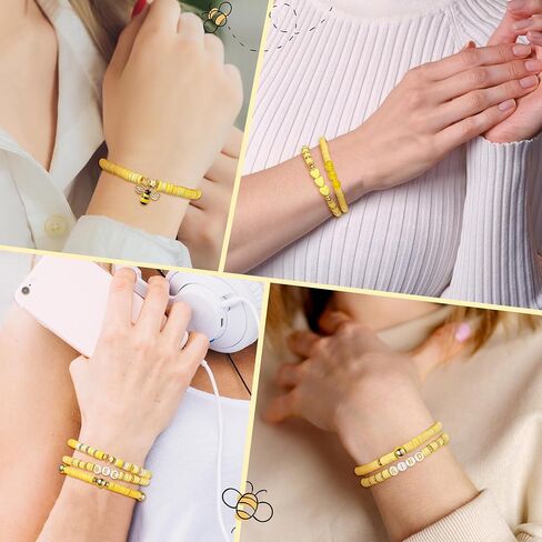 pantide 8 قطع النحل هيشي الأساور مجموعة الملونة preppy النحل نوع القلب نجمة مطرز بوليمر كلاي تكويم تمتد سحر طبقات أساور boho y2k kidcore الربيع الصيف الشاطئ مجوهرات للنساء الفتيات in Kuwait