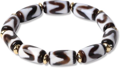 Tibetan Dzi Beads Bracelet Mala Beads Luxury Jewelry Agate Elastic Bracelet Amulet Bangle Attract Good Luck for Women and Men Friend Mother's Day Valentine's Day Christmas Birthdays Gift in Saudi Arabia