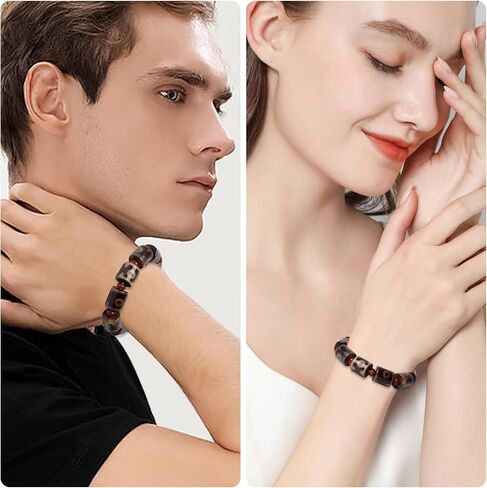 Tibetan Dzi Beads Bracelet Mala Beads Luxury Jewelry Agate Elastic Bracelet Amulet Bangle Attract Good Luck for Women and Men Friend Mother's Day Valentine's Day Christmas Birthdays Gift in Saudi Arabia