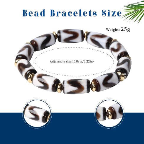 Tibetan Dzi Beads Bracelet Mala Beads Luxury Jewelry Agate Elastic Bracelet Amulet Bangle Attract Good Luck for Women and Men Friend Mother's Day Valentine's Day Christmas Birthdays Gift in Saudi Arabia