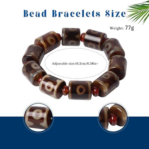 Tibetan Dzi Beads Bracelet Mala Beads Luxury Jewelry Agate Elastic Bracelet Amulet Bangle Attract Good Luck for Women and Men Friend Mother's Day Valentine's Day Christmas Birthdays Gift in Saudi Arabia