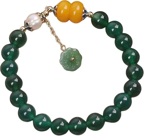 Ucubwfu Green Aventurine Bracelet for Women and Men, Natural Crystal Stretchable Bracelet, 8mm Handmade String with Pearls, Lotus Seed Head in Kuwait