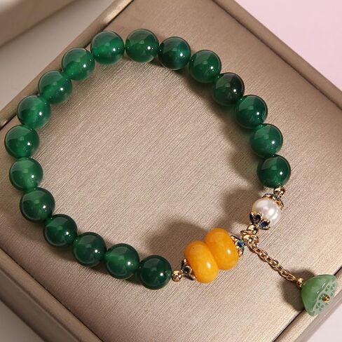 Ucubwfu Green Aventurine Bracelet for Women and Men, Natural Crystal Stretchable Bracelet, 8mm Handmade String with Pearls, Lotus Seed Head in Kuwait