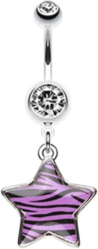 Pierced Owl 14GA Stainless Steel CZ Crystal Zebra Star Dangling Belly Button Ring in Saudi Arabia